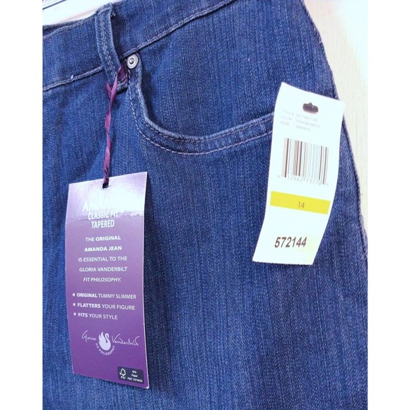 Gloria Vanderbilt Amanda NWT WM 14 Jeans Blue Dark Wash Stretch Tummy Slimmer - Picture 2 of 6